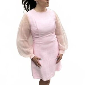 Vintage Alfred Werber Pink Shift Dress Sheer Lantern Sleeve Lace Cuff 1960s S/M